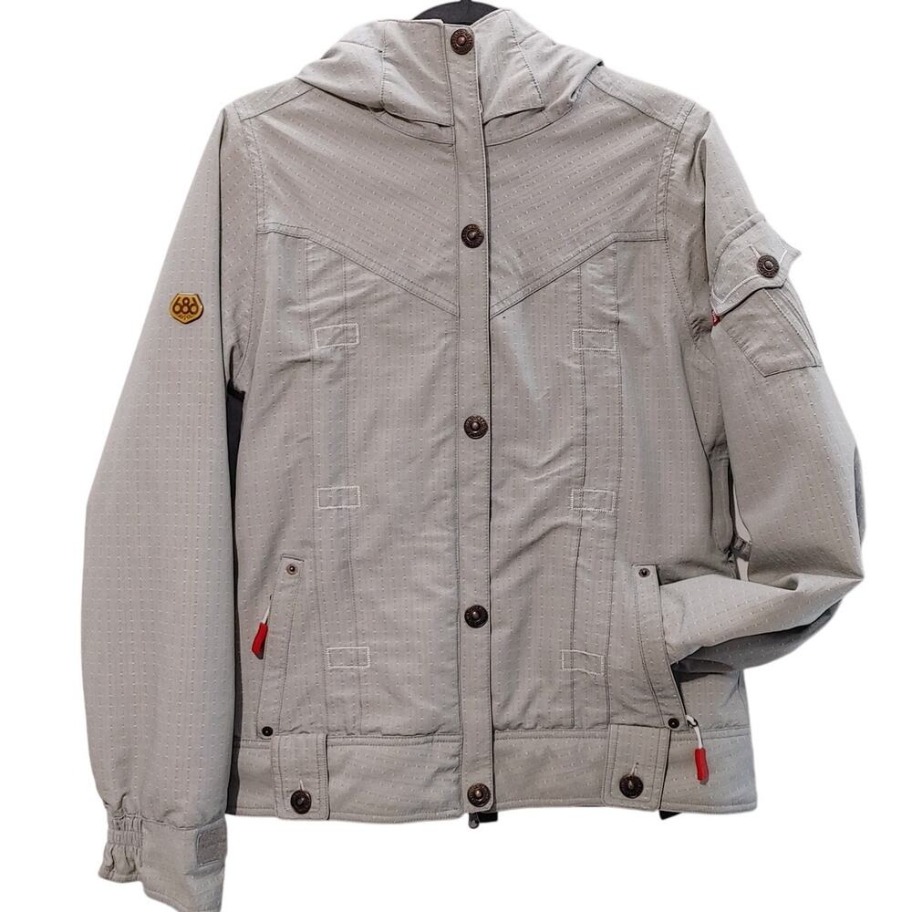 Levi's 686 Recco Snowboard Winter Jacket Snap Zip Hooded Gray Womens Small